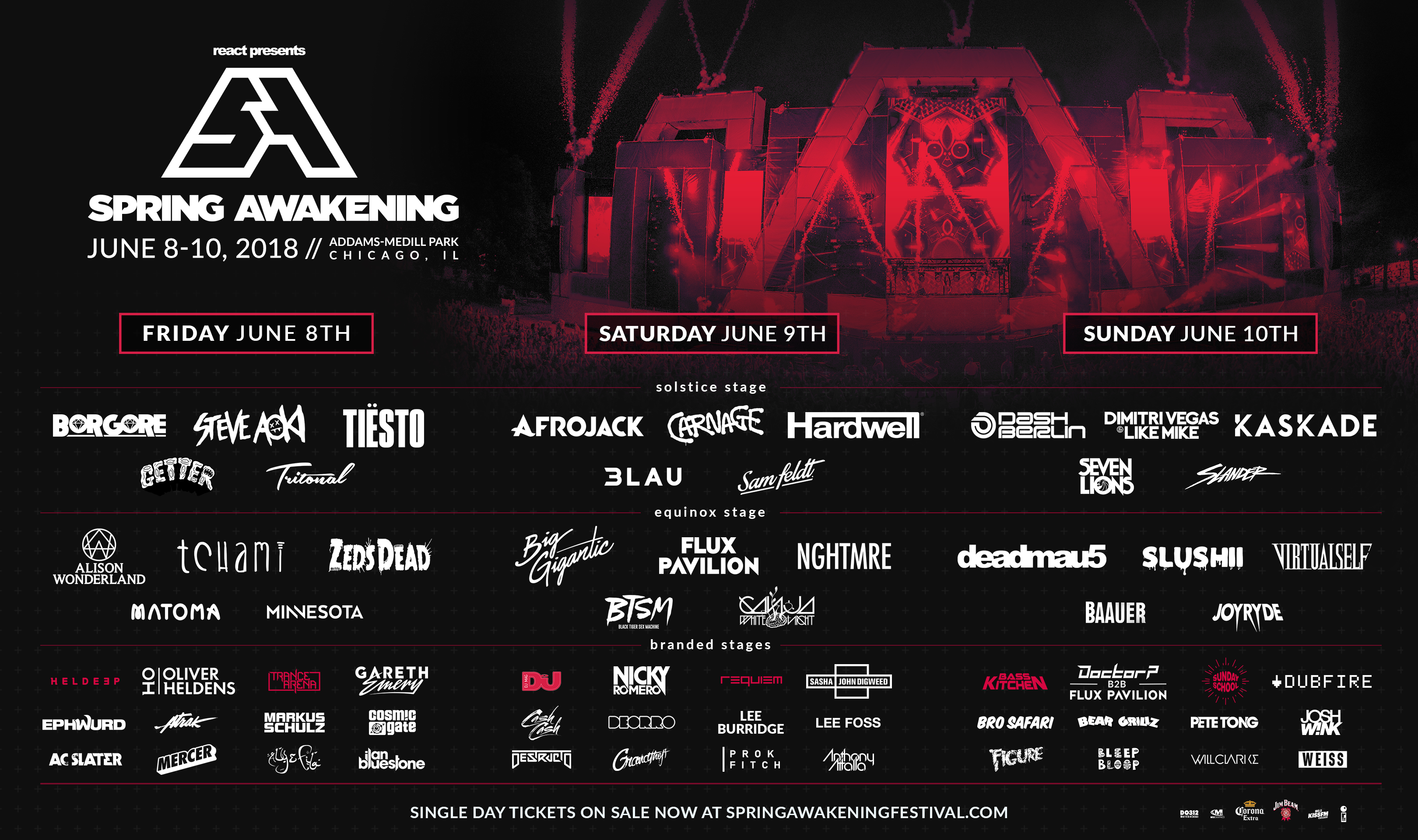 Check out the daily breakdown below to find out which day your favorite artists are playing! Next week, additional artists will be added to the lineup with the "Class of 2018" and "STFU: A Silent Disco." This year, SAMF is proud to renew a focus on the beacon of talent that lies right here in Chicago with the addition the city's prolific homegrown artists.