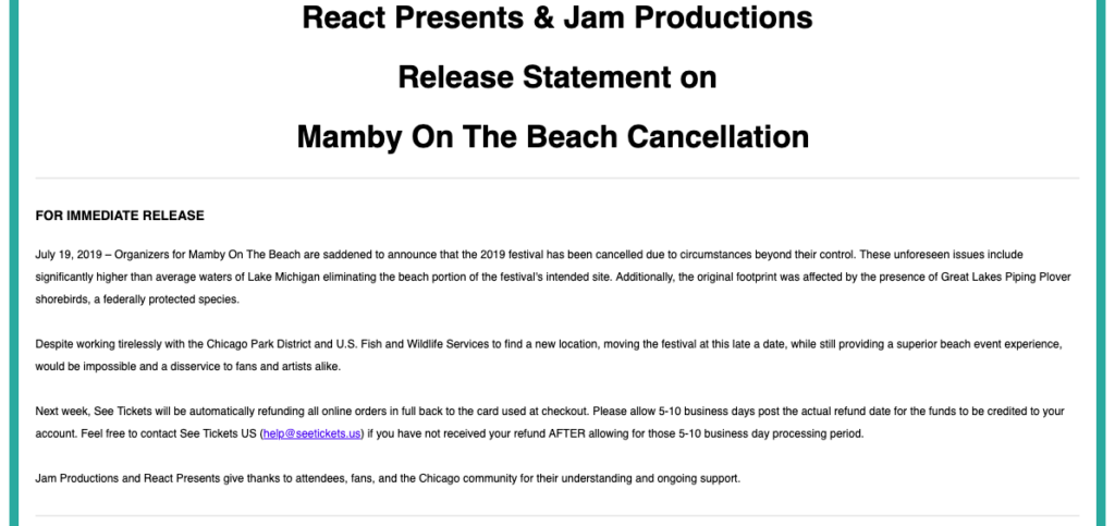 React Presents & Jam Productions Release Statement on Mamby On The Beach Cancellation.